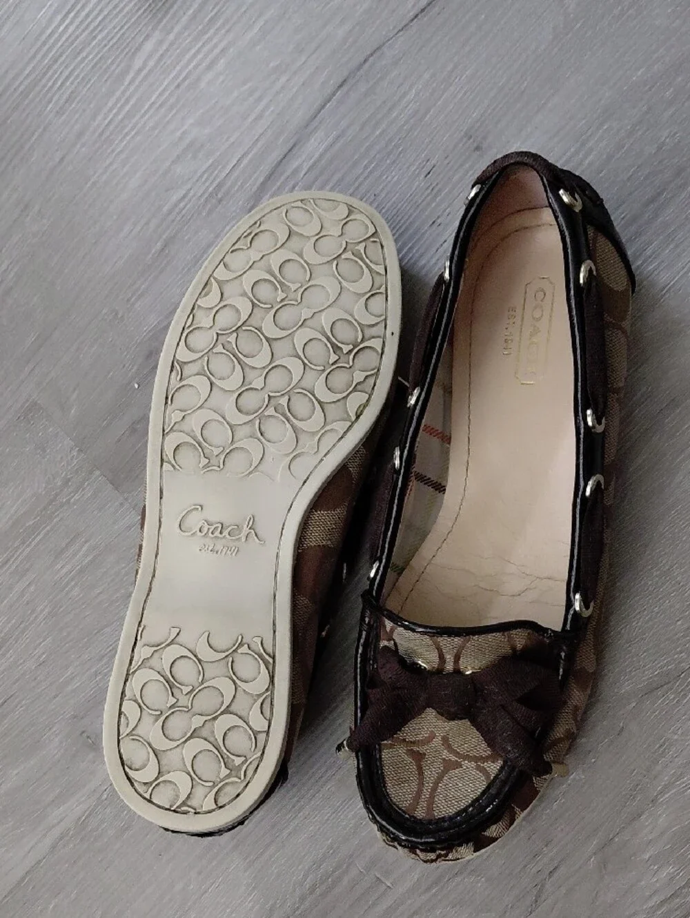 Coach Brown Signature Canvas Bow-Trim Loafers